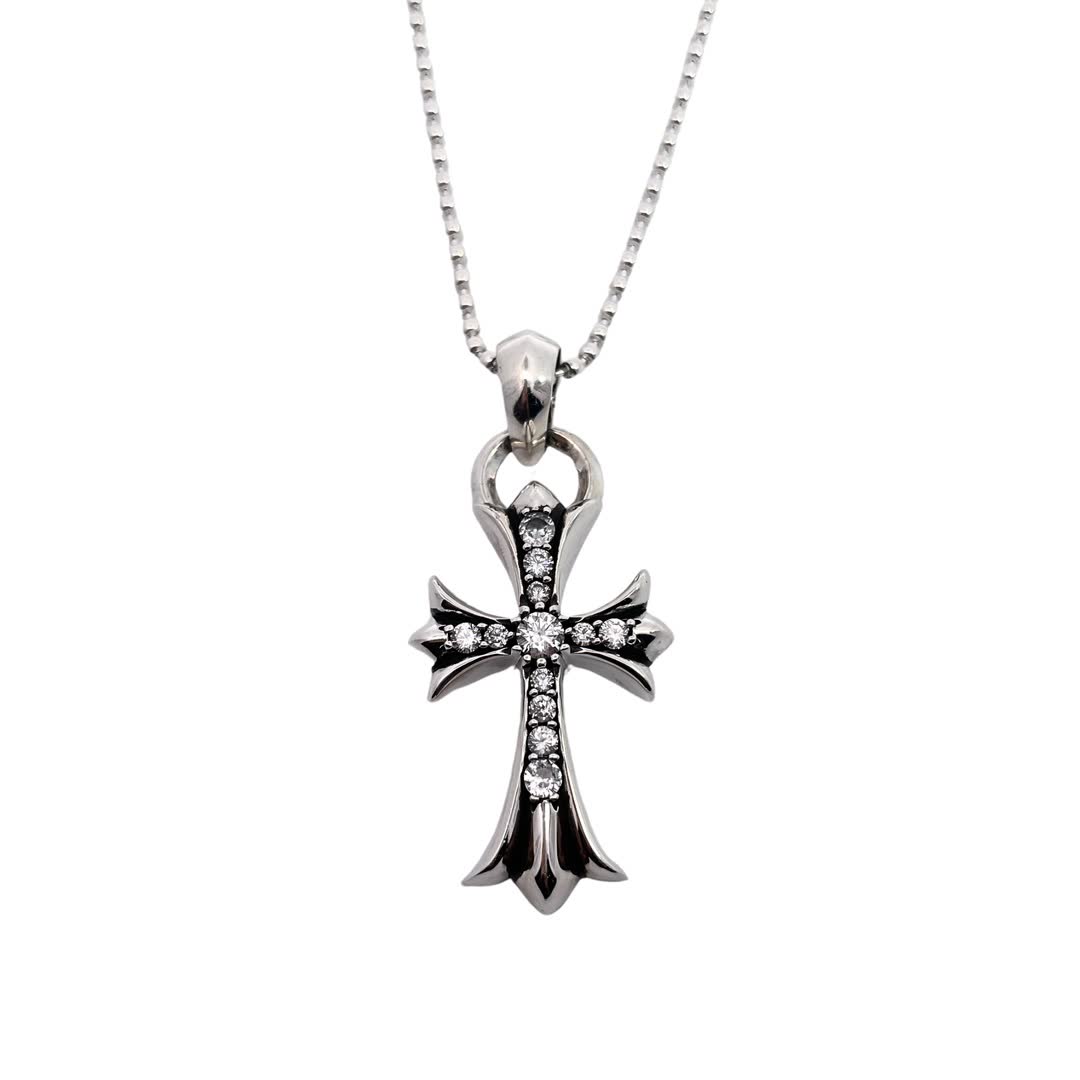 Chrome Hearts Elegant Silver Cross Pendant with Diamonds
